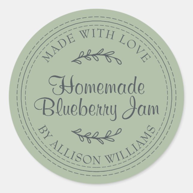 Pegatina Redonda Mermelada Casera Rústica de Arándanos en Conserva  (Anverso)