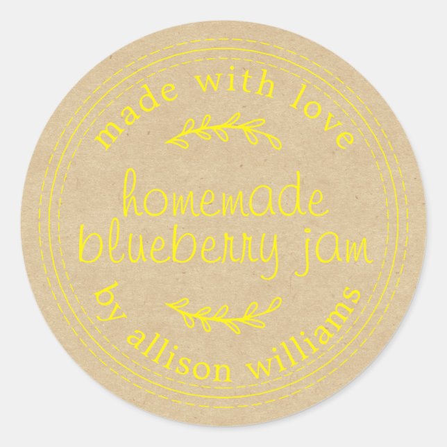 Pegatina Redonda Mermelada Casera Rústica de Arándanos en Latas Pap (Anverso)