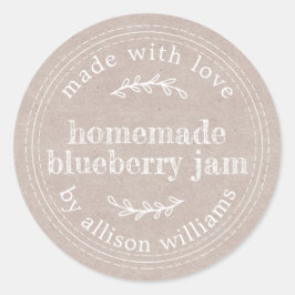 Pegatina Redonda Mermelada Casera Rústica de Arándanos en Papel Kra