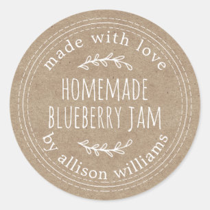 Pegatina Redonda Mermelada Casera Rústica de Arándanos en Papel Kra