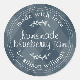 Pegatina Redonda Mermelada Casera Rústica de Arándanos Lata Cuadros