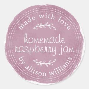 Pegatina Redonda Mermelada Casera Rústica de Frambuesa en Tarro Mor