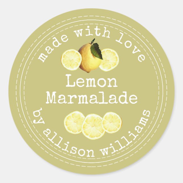 Pegatina Redonda Mermelada Casera Rústica de Limón Verde (Anverso)