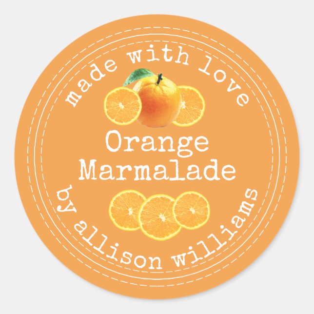 Pegatina Redonda Mermelada Casera Rústica de Naranja (Anverso)