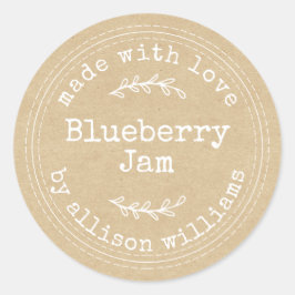 Pegatina Redonda Mermelada De Arándanos Casera Rústica En Papel Kra