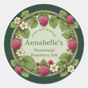 Pegatina Redonda Mermelada de frambuesa floral