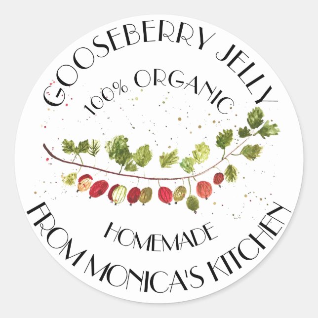 Pegatina Redonda Mermelada de Grosella Acuarela Frutas Cocina  (Anverso)
