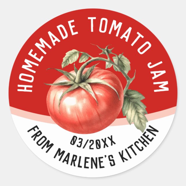 Pegatina Redonda Mermelada de tomate casera comestible con tomate r (Anverso)