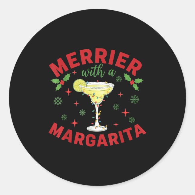 Pegatina Redonda Merrier With A Margarita Christmas  (Anverso)