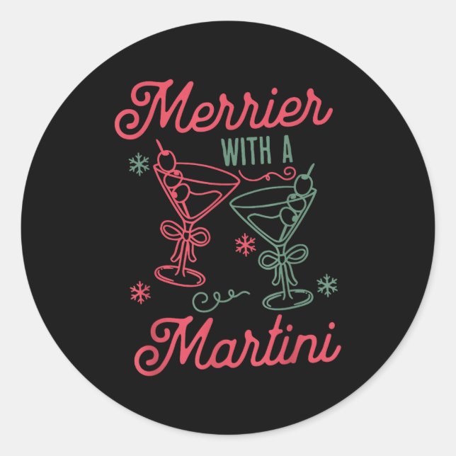 Pegatina Redonda Merrier With A Martini Christmas Tail Xmas Martini (Anverso)