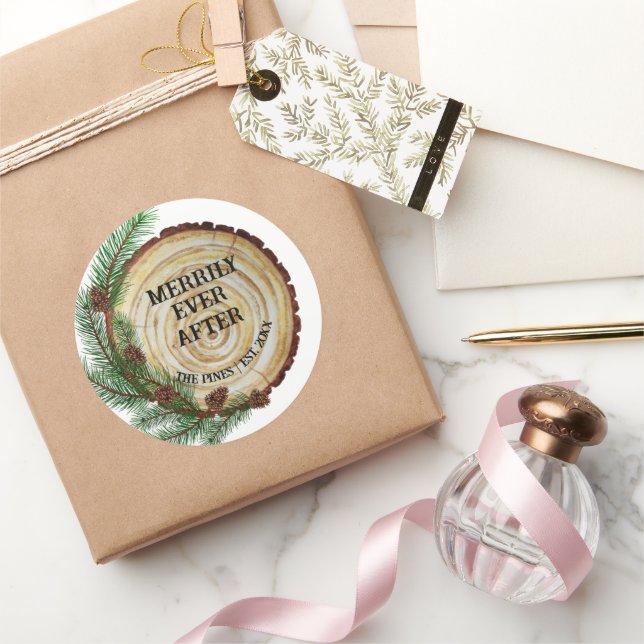 Pegatina Redonda Merrily siempre después de Navidades bodas (Regalar)