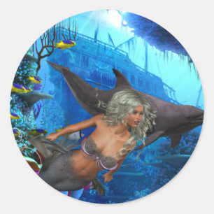Pegatina Redonda Merrow Mermaid, el mejor vendedor