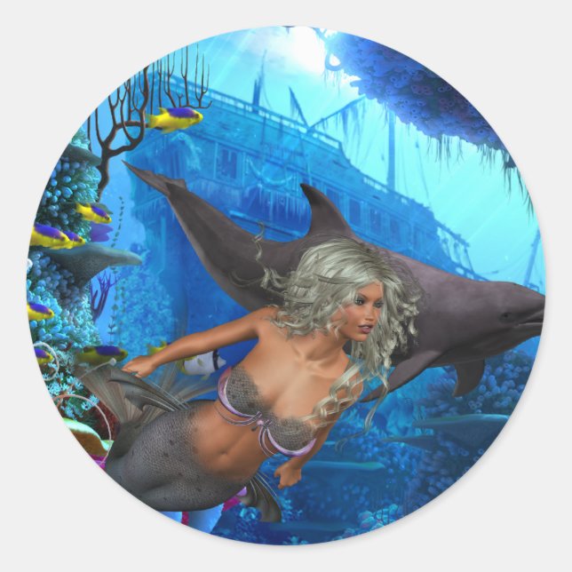 Pegatina Redonda Merrow Mermaid, el mejor vendedor (Anverso)
