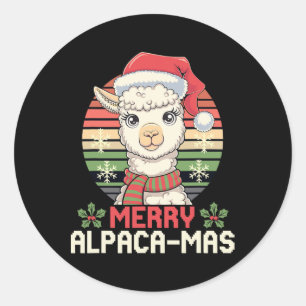 Pegatina Redonda Merry Alpaca Mas Funny Alpaca Navidades 2024