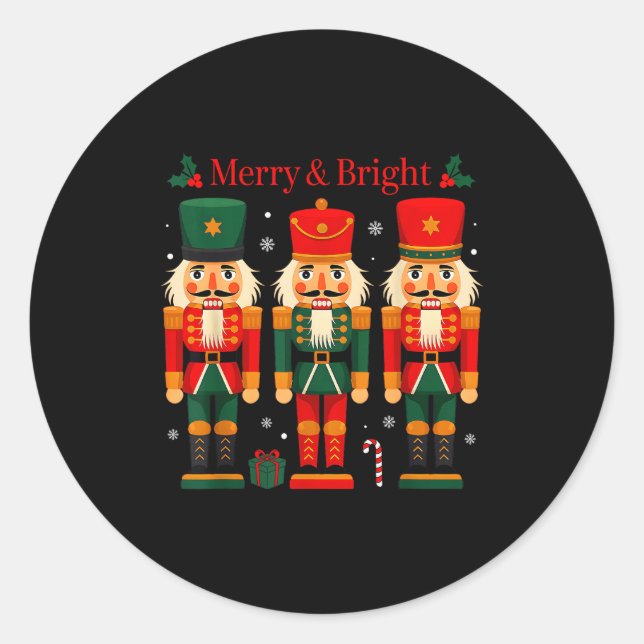 Pegatina Redonda Merry &amp; Bright Nutcracker Christmas Ballet Dan (Anverso)