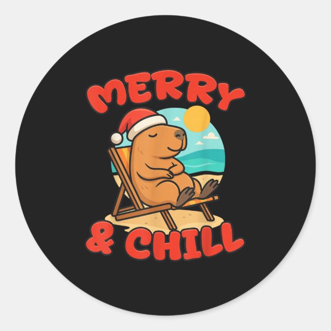 Pegatina Redonda Merry And Chill Capybara _ Funny Cute Capybara San (Anverso)