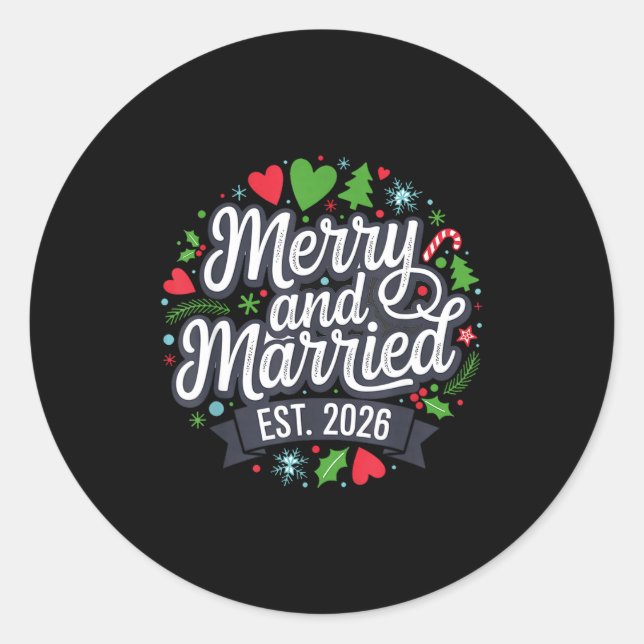 Pegatina Redonda Merry And Married 2026 - Matching Couple Christmas (Anverso)