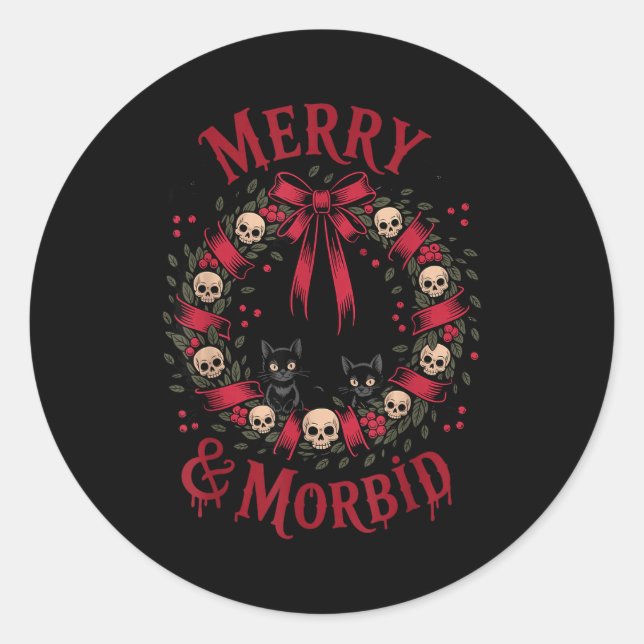 Pegatina Redonda Merry And Morbid Christmas Funny Cute Cats Goth Cr (Anverso)