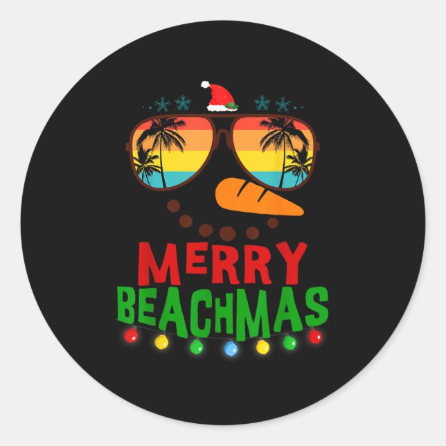 Pegatina Redonda Merry Beachmas Trocal Christmas Hawaii Snowman Bea (Anverso)