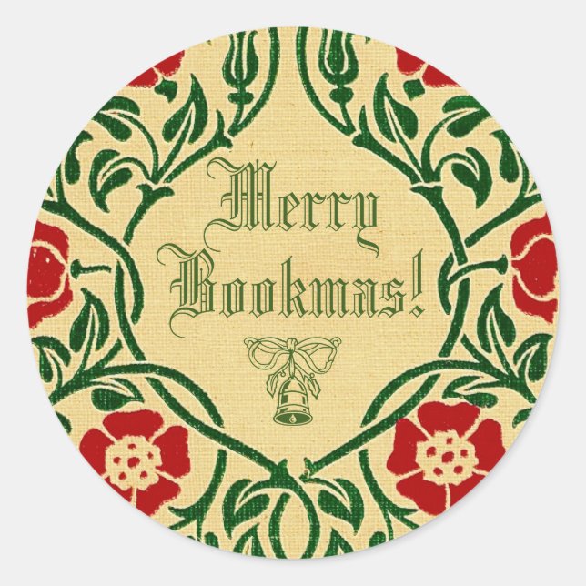 Pegatina Redonda Merry Bookmas (Art Nouveau) (Anverso)