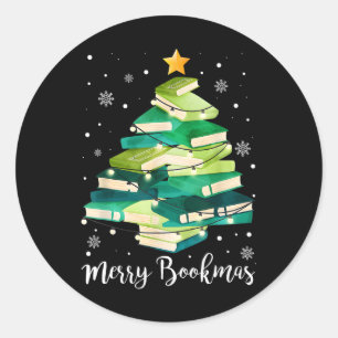 Pegatina Redonda Merry Bookmas Boys Pine Tree Fun Leer Lover Ch