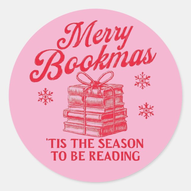 Pegatina Redonda Merry Bookmas 'tis the season to be reading  (Anverso)