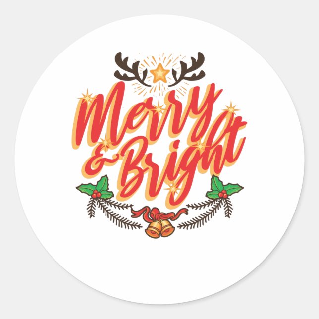 Pegatina Redonda Merry Bright (Anverso)