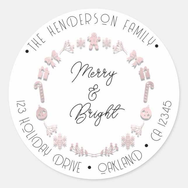 Pegatina Redonda Merry Bright dirección de festividad Wreath Deer P (Anverso)