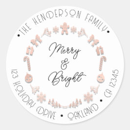 Pegatina Redonda Merry Bright dirección de vacaciones Wreath Deer P