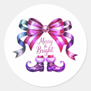 Pegatina Redonda Merry & Bright Enchantado Lazo y Zapatos de Duende