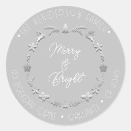 Pegatina Redonda Merry Bright Family Dirección Deer Wreath Silver