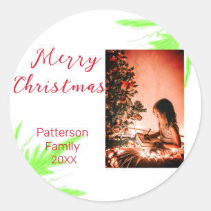 Pegatina Redonda Merry Bright Navidades agregan nombre de familia a