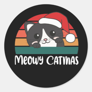 Pegatina Redonda Merry Catmas Funny Cat Navidades Pun Classic Round