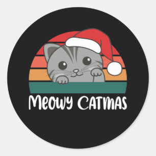 Pegatina Redonda Merry Catmas Funny Cat Navidades Pun Classic Round