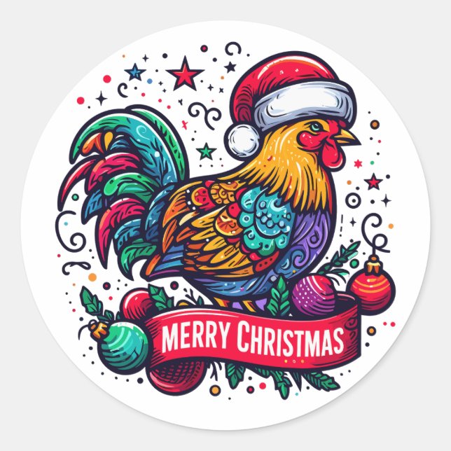 Pegatina Redonda Merry Chickenmas (Anverso)