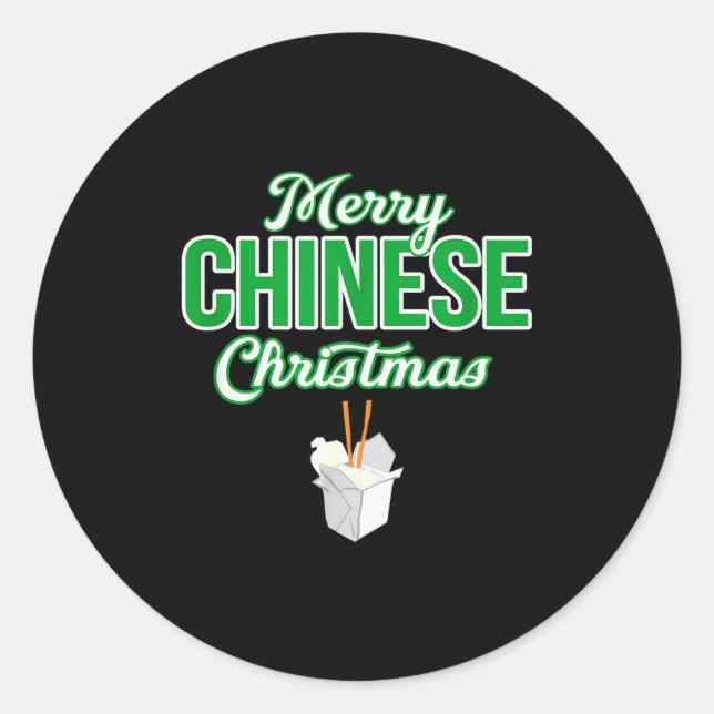 Pegatina Redonda Merry Chinese Christmas Xmas Funny Restaurant Take (Anverso)