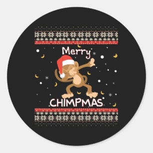 Pegatina Redonda Merry Chipmas Ugly Monkey Jumper