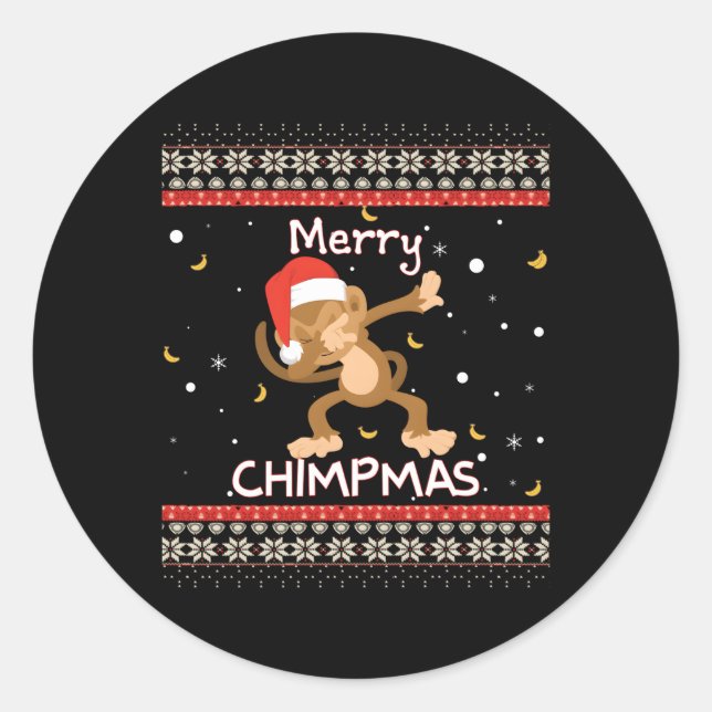 Pegatina Redonda Merry Chipmas Ugly Monkey Jumper (Anverso)