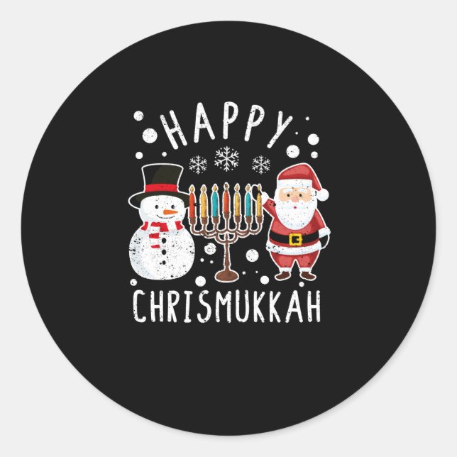 Pegatina Redonda Merry Chrismukkah Christmas Hanukkah Christmas (Anverso)