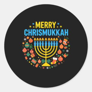 Pegatina Redonda Merry Chrismukkah Feliz Navidad Chanukah J