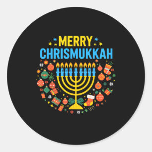 Pegatina Redonda Merry Chrismukkah Feliz Navidad Chanukah J
