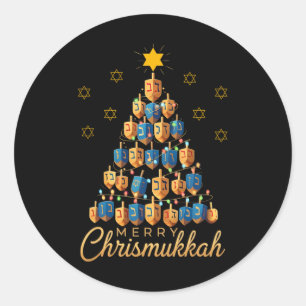 Pegatina Redonda Merry Chrismukkah Happy Chanukkah Dreidel Christma