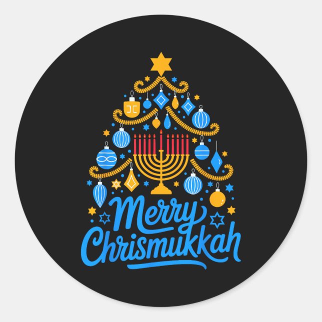 Pegatina Redonda Merry Chrismukkah Holiday Hanukkah Family Matching (Anverso)