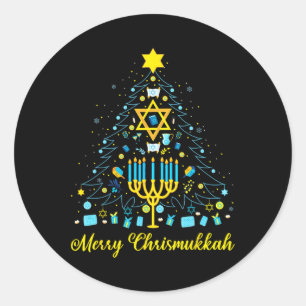 Pegatina Redonda Merry Chrismukkah Menorah Christmas Tree Chanukah