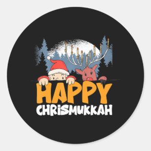 Pegatina Redonda Merry Chrismukkah Navidades felices Hanukkah