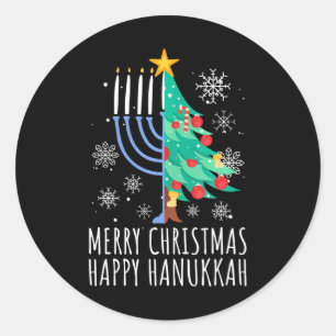Pegatina Redonda Merry Chrismukkah Navidades felices Hanukkah