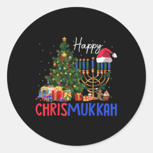 Pegatina Redonda Merry Chrismukkah Navidades felices Hanukkah 2