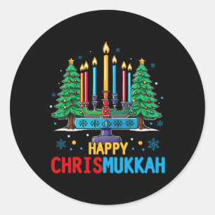 Pegatina Redonda Merry Chrismukkah Navidades felices Hanukkah 3
