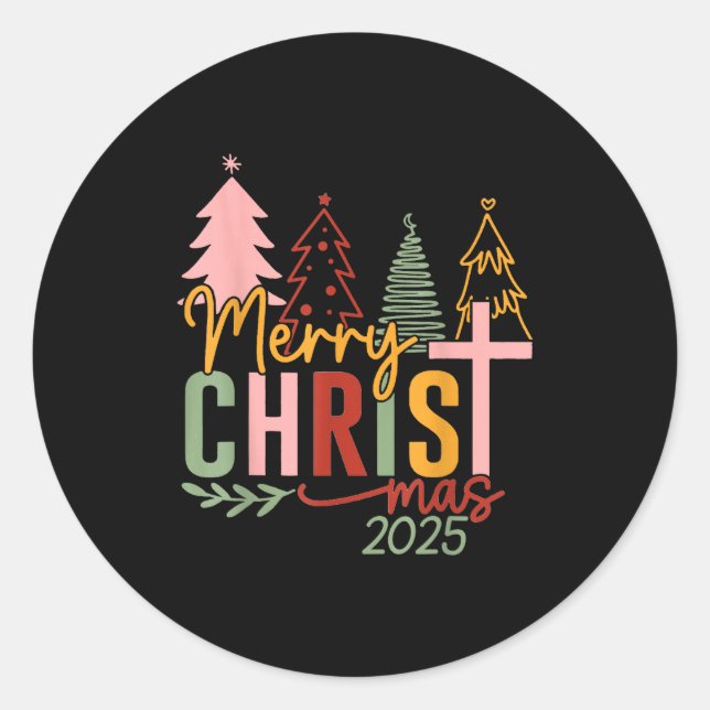 Pegatina Redonda Merry Christ Mas Christian Christmas 2025 Family P (Anverso)