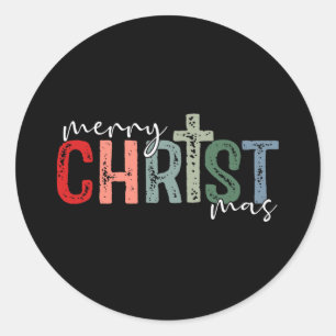Pegatina Redonda Merry Christ Mas Christian God Mating Navidades